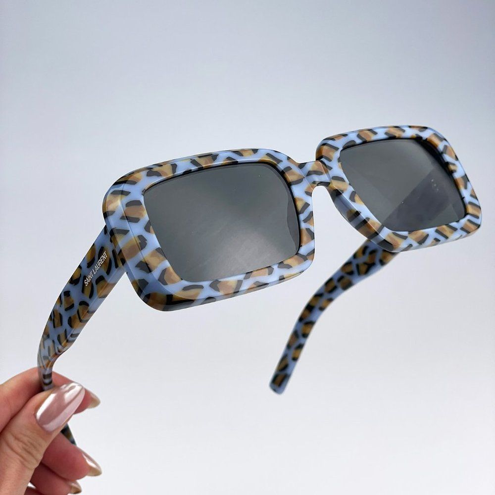 Saint Laurent SL534 SUNRISE 008 Sunglasses Violet Havana Grey Rectangle Unisex - Picture 4 of 11